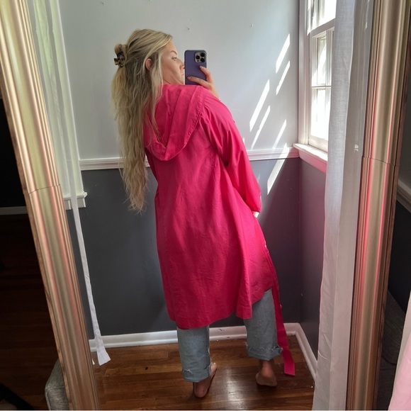 Vintage Lawrence of London 100% Silk Hot Pink Unión Made Trench Large - Picture 8 of 13